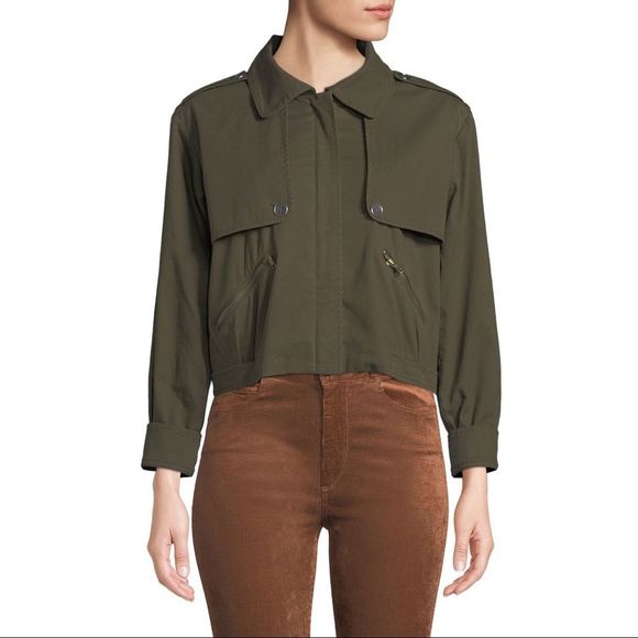 PAIGE Aubree Cropped ZIP-Front Green Jacket L NWT - Picture 4 of 11